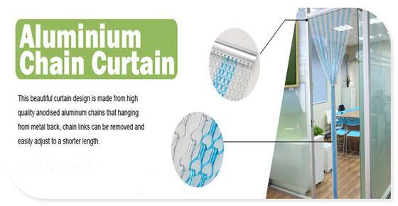 Cortina de alumínio para porta de alumínio com corrente de metal suspensa 1,6 mm ou 2,0 mm com fio